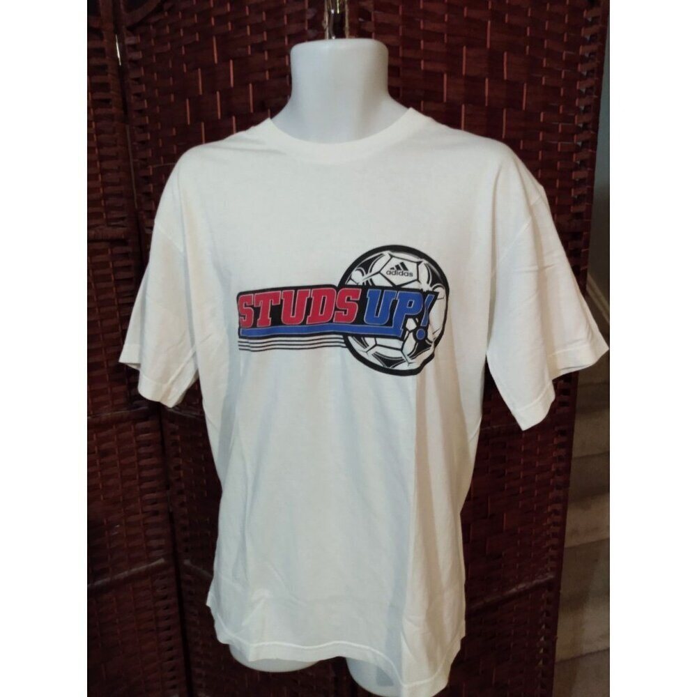 Vintage Y2K Adidas Studs Up Soccer T Shirt Double Sided Adult Medium 2000s